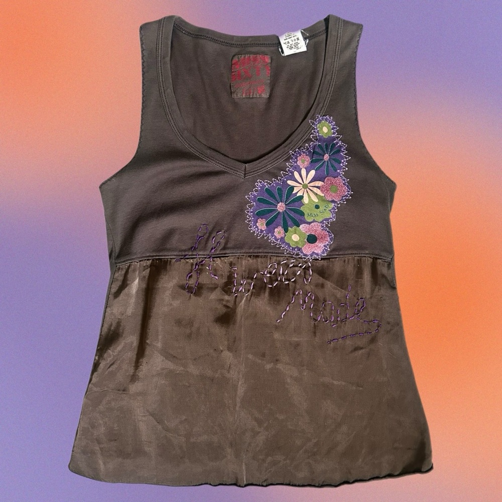 Miss Sixty Brown/ Purple Embroidered Brown Sleeveless Tank Top Size Medium M
